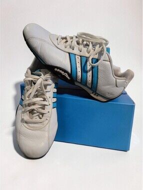 Vintage adidas Goodyear J Race 019841 Men 8 Women 9 White Blue Y2K